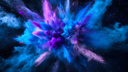 A bright explosion of blue and purple clouds. A universal explosion. The cosmic birth of a new star. A mystical background for the design. The colors are bright and the image is dynamicの素材