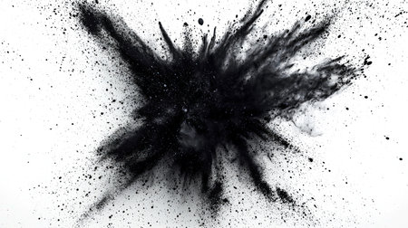 A black abstract dusty dirty spot on a white background. A billowing cloud of smoke. The smoke is dark and dense, and it seems to be coming from a fire. The scene is ominous and suggestive, as the smoke indicates danger or destruction.の素材