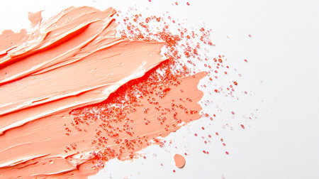 Close-up of pale pastel pink brushstrokes with sequins on a white background. Dense and textured brush strokes with a scattering of small beads. hand-drawn. Stylish backdrop for the designの素材