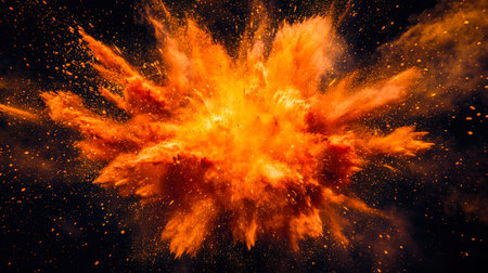 A big explosion in the sky. A powerful orange explosion in the air with a lot of dust and debris. An abstract fireball. The explosion is so strong that it destroys everything in its path.の素材