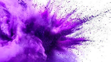 Purple dust storm on a white background. A bright purple cloud of smoke hovers in the air, creating a striking contrast against a white background. Abstract background of a chemical reaction. Backdropの素材