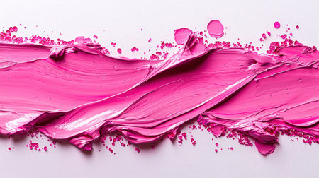 Textural strokes of bright pink paint, hand-drawn. Drops, sequins and splashes of pink paint on a white background. An elegant element for the design. A luxurious pink line of paint on a white background. The scene turned out to be bold and brightの素材