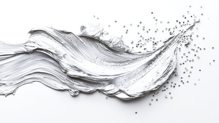 A silver wave with bubbles. Fashionable stylish smear of silver acrylic paint with shining sequins. A glamorous element for the design. A luxurious brushstroke, hand-drawn. A textural splash of paint.の素材