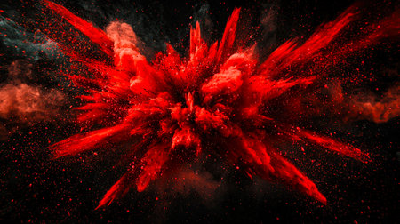 A bloody explosion. A juicy red explosion with dust and plasters. The concept of infection. A burst of orgasm. Abstract red smoky background. The explosion is so strong that it takes up the entire frameの素材