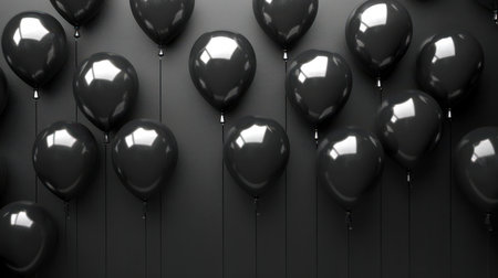 Black balloons on a black background. The concept of Black Friday advertising. A night of discounts, promotions and sales. Festive background for birthday, anniversary and any other holidayの素材