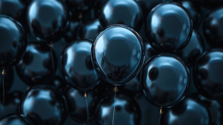 A pattern of black balloons. Abstract background of black balloons. The Black Friday concept. A background for celebrating a birthday, anniversary and any holiday.の素材