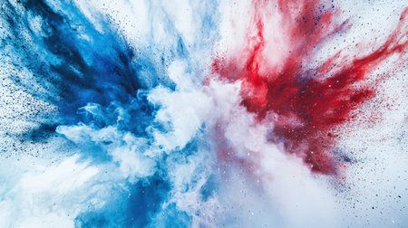 A colorful explosion of blue, white and red colors on a white background. The flag of France. The image conveys a sense of movement and action. Beautiful stylish abstract background backdrop for designの素材