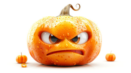 A Halloween symbol. A cartoon pumpkin with a frowning face and angry eyes on a white background. The scene depicts anger and frustrationの素材