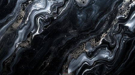 Mystical marble background. A black and white abstract painting with lots of textures and swirls. The painting is decorated with gold and silver inserts, giving it a luxurious and elegant look. Backdropの素材