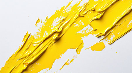 Strokes of yellow acrylic paint on a white background. The sun splashes are long and textured, which gives them a sense of movement and energy. The yellow color is bright and bold, it creates a feeling of warmthの素材