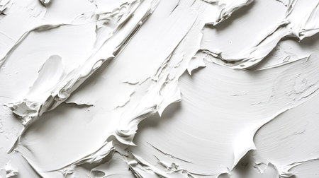 The structure of cement, plaster or concrete. The image is a white background with patches of white paint that look like they've been smeared on the wall. The spots are messy and chaoticの素材