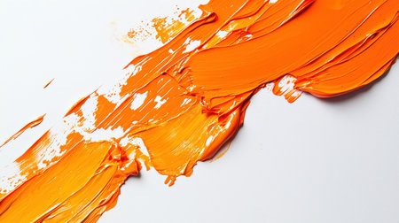 Fire brush background. An element for the design. Orange brush strokes on a white background, hand-drawn. The stroke is long and sinuous, giving the impression of movement and energy. The orange color is bright and boldの素材
