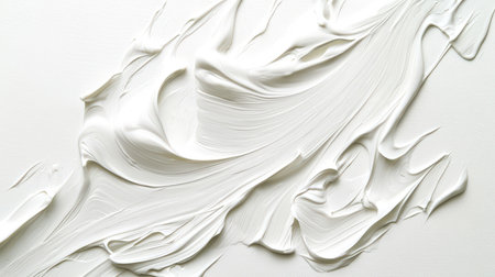 A soft textured wave of white milky substance. Delicate white plaster on a white wall. The brush strokes are distributed in such a way that a feeling of movement and fluidity is created. Hand-drawn. Stylish backdropの素材