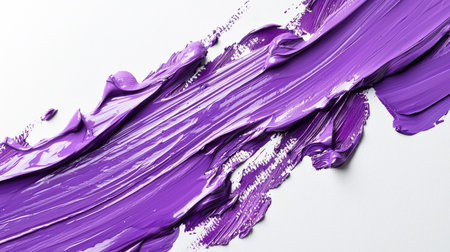 Shiny purple acrylic brushstroke on a white background, hand-drawn. The paint stroke is thick, textured and long. An element for the design. A backdrop or a die for the text.の素材