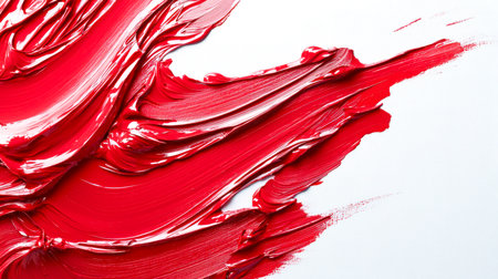 Smears of red lipstick on a white background. Red brushstroke, hand-drawn. Red and white abstract art background. The brush stroke is red and very thick. Backdropの素材