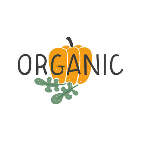 Organic lettering with pumpkin and leavesのイラスト素材