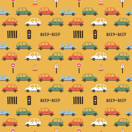 Colorful seamless pattern with transportのイラスト素材