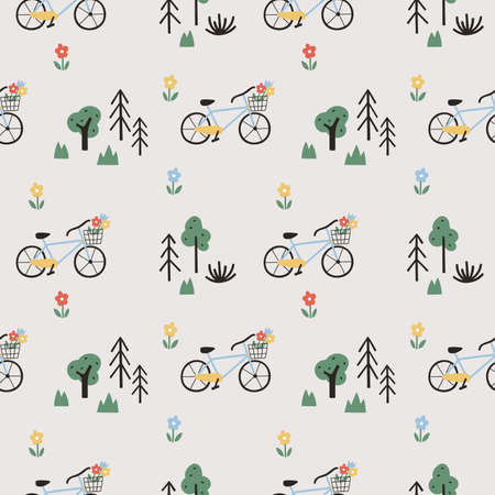 Bike and plants seamless patternのイラスト素材