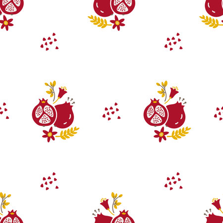Pomegranate and flowers seamless patternのイラスト素材