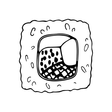 Hand drawn Japanese sushi uramaki roll. Asian food doodle Illustration. Sushi barのイラスト素材