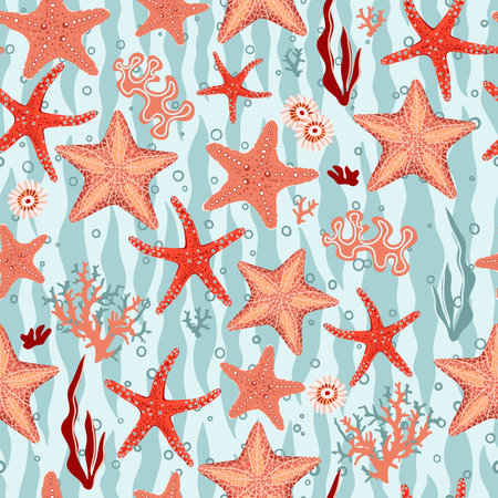 Hand drawn seamless pattern with starfishesのイラスト素材