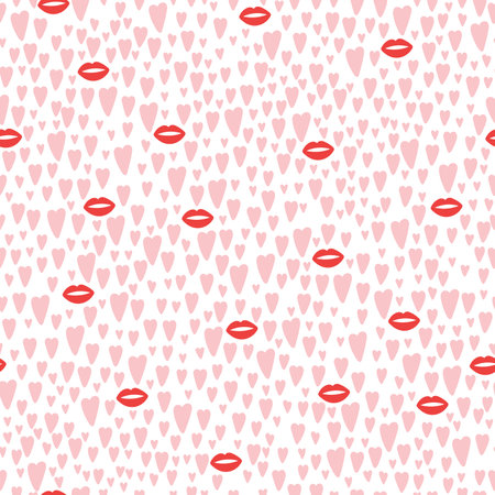 Hand drawn hearts and lips seamless pattern. Valentines day design for textile, wrapping paper, card, coverのイラスト素材