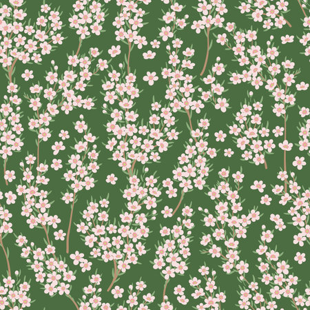 Trendy seamless vector floral pattern. Endless print made of small pink flowers on branches. Summer and spring motifsのイラスト素材