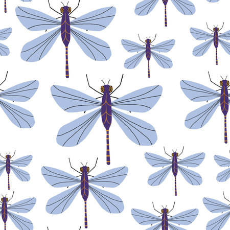 Stylized hand drawn dragonflies seamless patternのイラスト素材