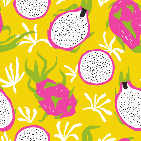 Bright summer seamless pattern with dragon fruitsのイラスト素材