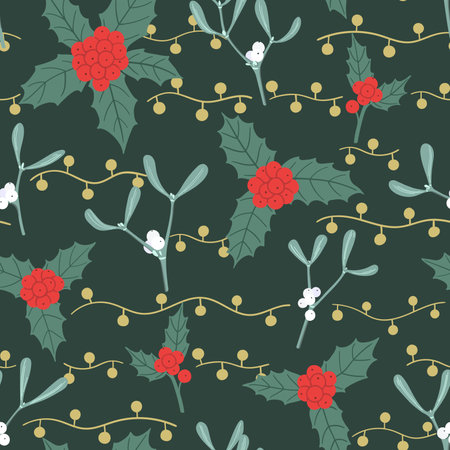 Seamless Christmas pattern with hand drawn decoration elementsのイラスト素材