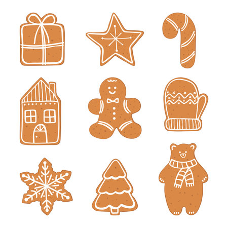 Set of cute hand drawn gingerbread cookiesのイラスト素材