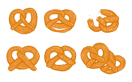 Hand drawn traditional German pretzel setのイラスト素材