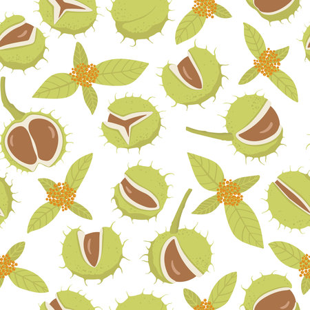 Hand drawn chestnuts and berries seamless patternのイラスト素材