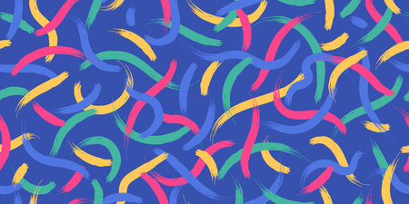 Colorful abstract brush stroke painting seamless pattern. Modern paint line background in fun bright colors. Design for fabric, textile, wrapping paper, wallpaper, coverのイラスト素材