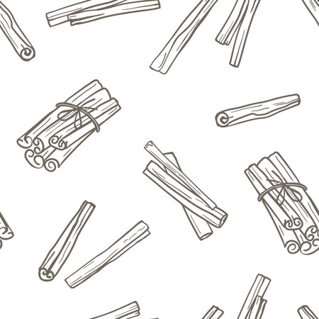 Hand drawn monochrome cinnamon seamless patternのイラスト素材