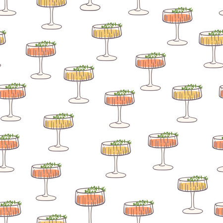 Hand drawn colorful cocktail seamless pattern in retro styleのイラスト素材