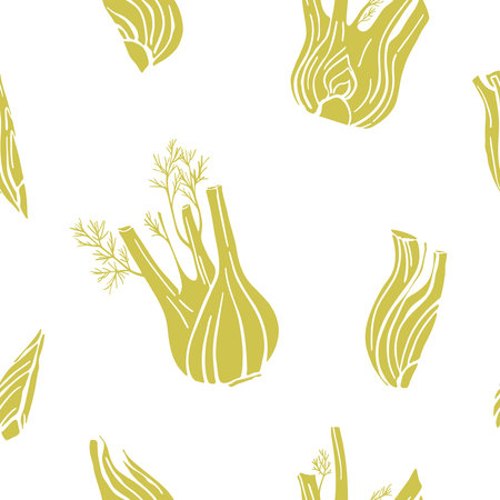 Hand drawn fennel root seamless pattern. Simple culinary design for fabric, textile, wrapping paper, menuのイラスト素材