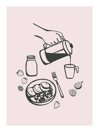 Hand drawn breakfast meal illustration setのイラスト素材