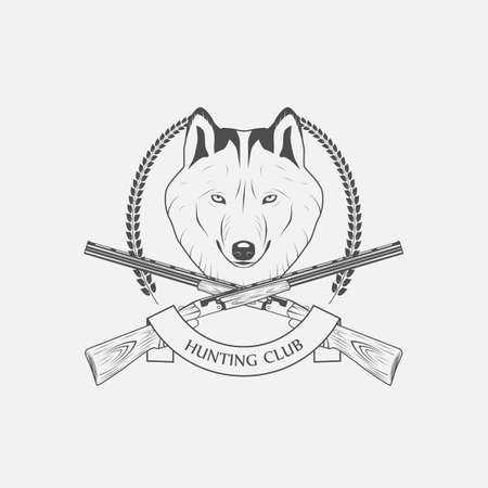 hunting wolves label hunting club vector illustrationのイラスト素材
