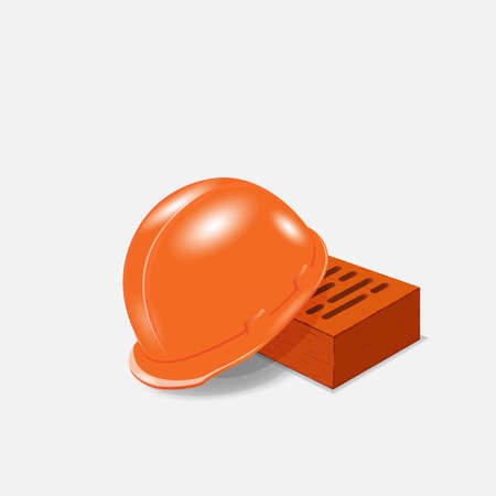 helmet and bricks at a construction siteのイラスト素材