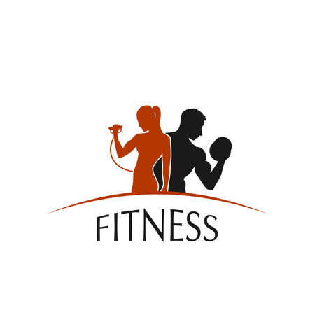 label fitness club with the image of women and men - vectorのイラスト素材