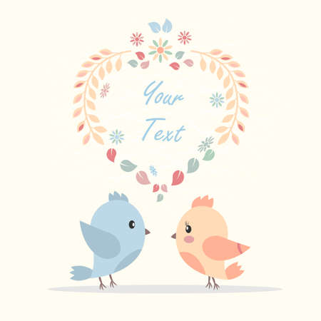 Beautiful vector greeting card with a picture of bird lovers. Can be used as invitation card for wedding, birthday and other holidaysのイラスト素材