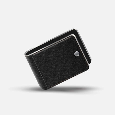 Realistic Black Leather Wallet- Vector and illustration