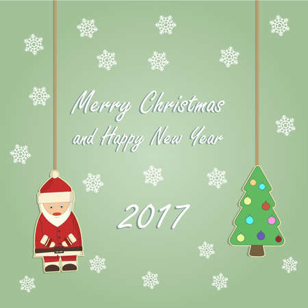 Christmas and New Year card. Santa Claus, Christmas treeのイラスト素材