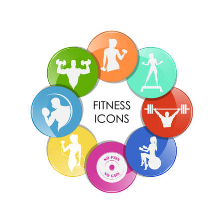 colored fitness club iconsのイラスト素材