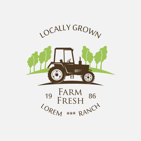 logo tractor - vector illustration. Fresh Farm Produceのイラスト素材