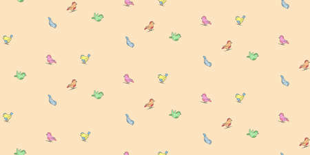 pattern background with colourful birds fly - vector illustrationのイラスト素材