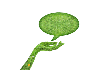 grass bubble isolate, green grass bubble talk in handの写真素材