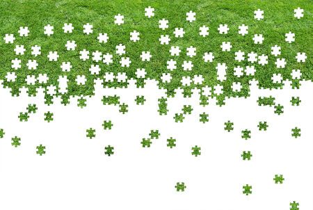 green grass puzzle, disassembled puzzle of green grass, green lawnの写真素材