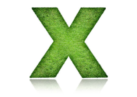 Letter x grass ecology, Grass letter x isolated on white backgroundの写真素材